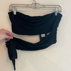 Black strapless wrap crop top